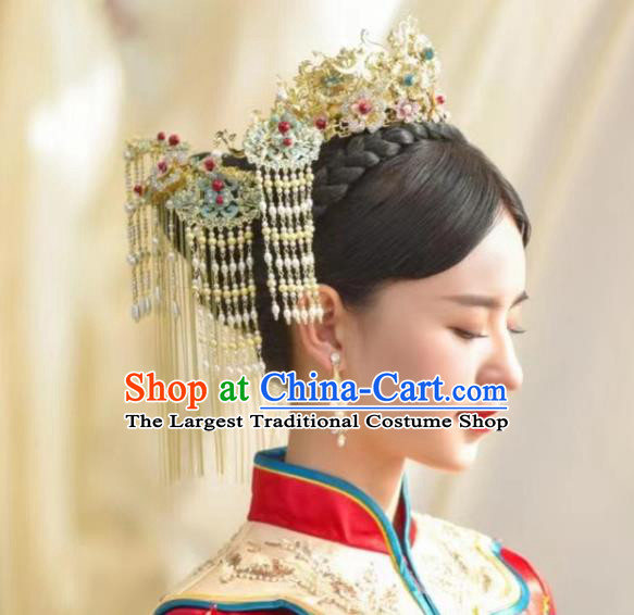 Chinese Handmade Wedding Headdress Ancient Bride Hair Crown Classical Wedding Hair Accessories Xiuhe Suits Phoenix Coronet