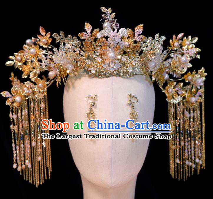 Chinese Xiuhe Suits Tassel Phoenix Coronet Handmade Wedding Headdress Ancient Bride Hair Crown Classical Hair Accessories