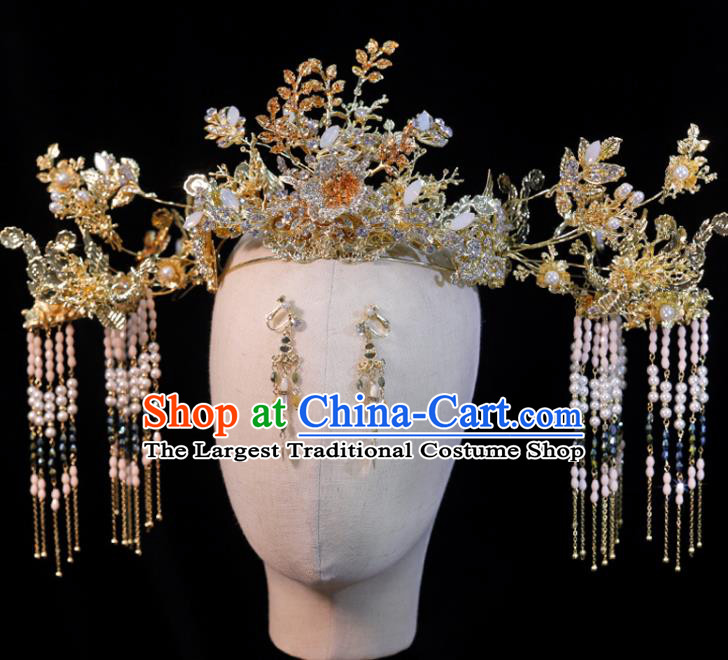 Chinese Classical Hair Accessories Handmade Tassel Phoenix Coronet Ancient Bride Tassel Hair Crown Wedding Headpieces