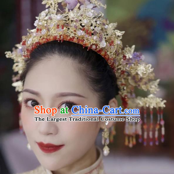 Chinese Classical Tassel Hair Crown Hanfu Headdress Handmade Wedding Hair Accessories Ancient Bride Phoenix Coronet