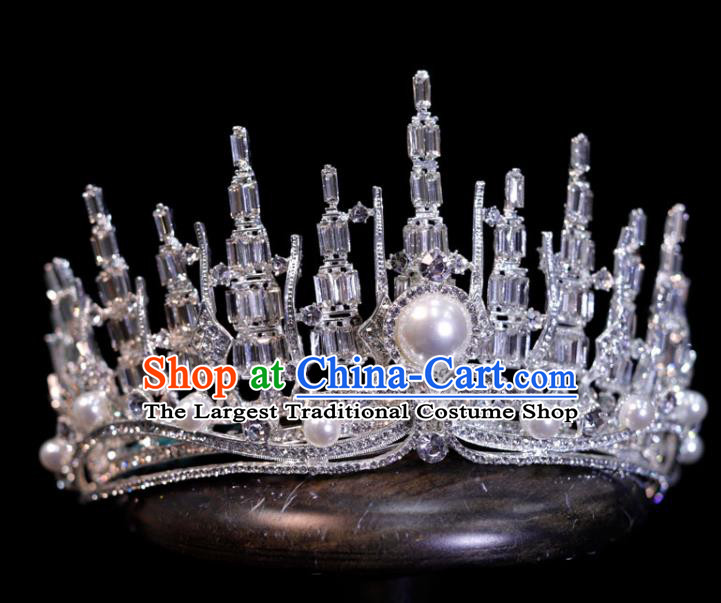 Top Grade Handmade Wedding Tiara Bride Zircon Headpiece Crystal Royal Crown Princess Hair Accessories