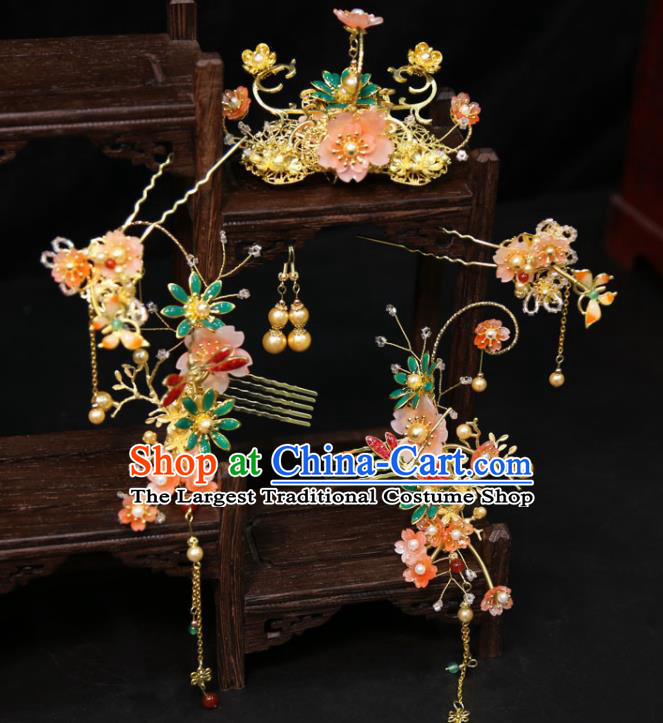 Chinese Traditional XiuHe Hair Accessories Ancient Bride Enamel Hair Combs Classical Tassel Hairpins Handmade Wedding Headdress