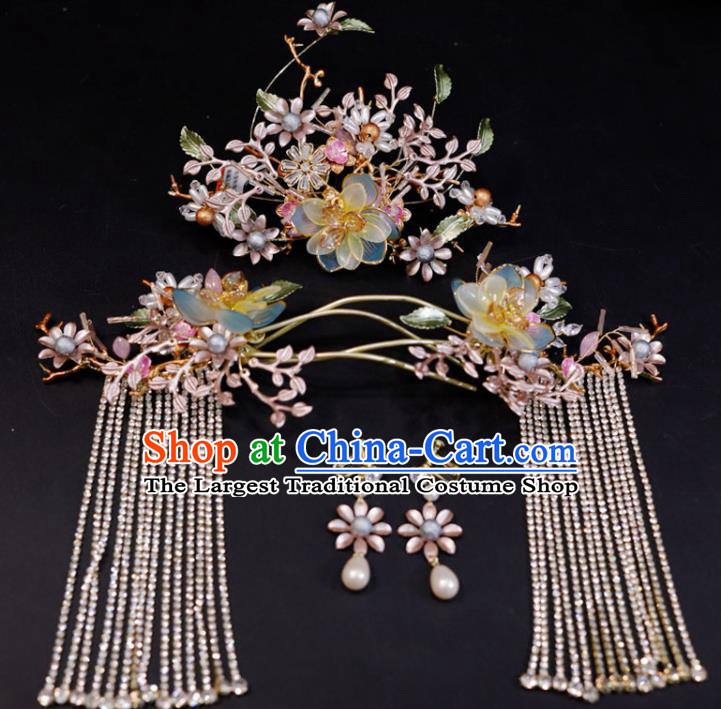 Chinese XiuHe Suits Hair Accessories Ancient Bride Hair Crown Classical Tassel Hairpins Handmade Wedding Headpieces