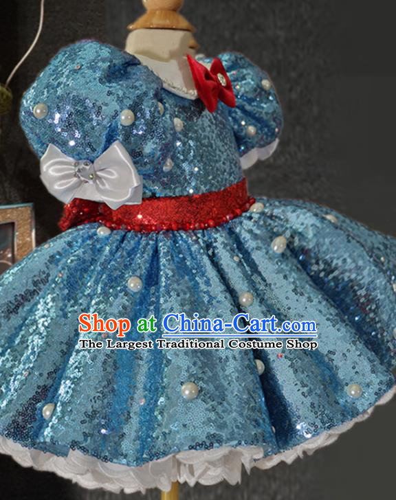 Top Christmas Stage Show Fashion Children Day Performance Clothing Girl Chorus Garment Catwalks Blue Bubble Dress