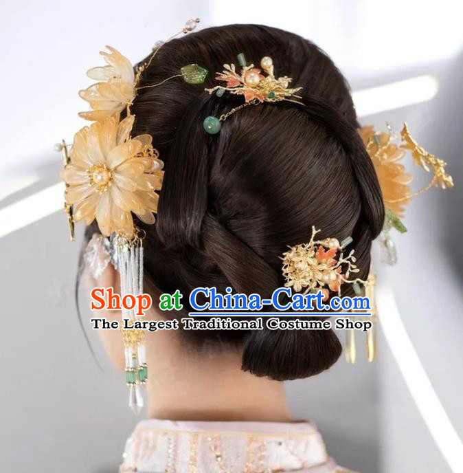 Chinese Handmade Wedding Headpieces XiuHe Suits Hair Accessories Ancient Bride Hair Comb Classical Tassel Lotus Hairpins