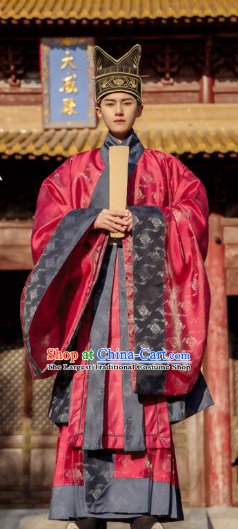 China Traditional Ceremony Historical Clothing Ancient Scholar Garment Costume Ming Dynasty Red Official Robe