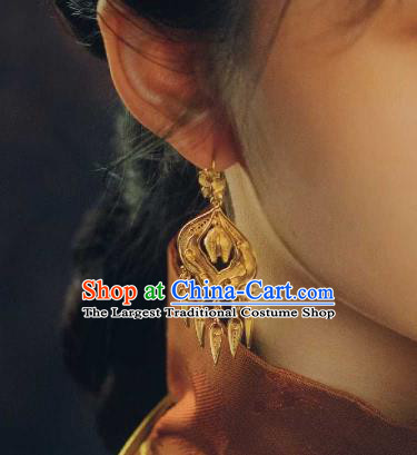 Handmade China Ming Dynasty Silver Ear Jewelry Wedding Golden Earrings Classical Gilding Ear Accessories