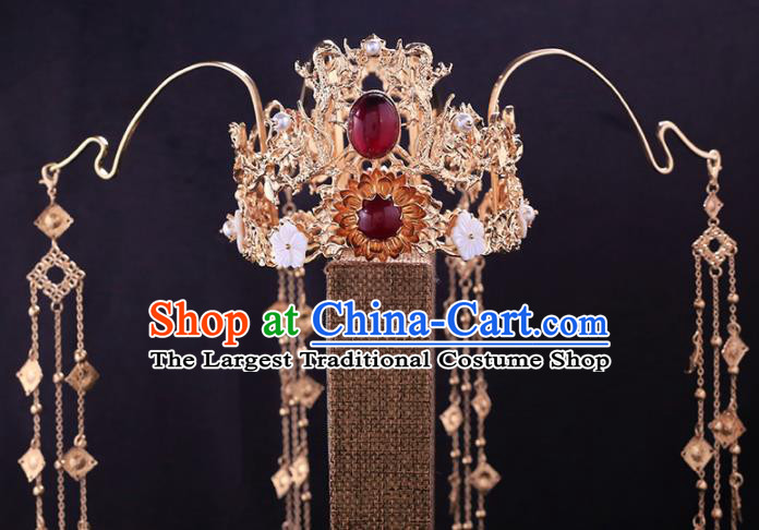 Chinese Classical Wedding Tassel Hair Crown Handmade Tang Dynasty Headdress Traditional Hanfu Hair Accessories Ancient Princess Phoenix Coronet