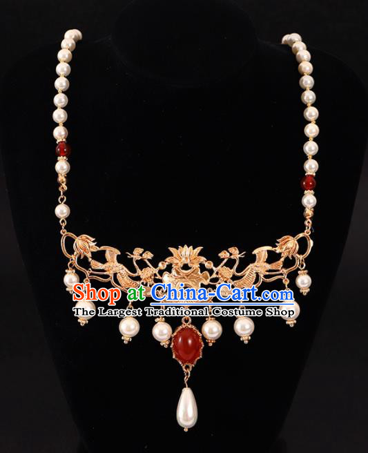 Chinese Handmade Wedding Golden Necklace Pendant Classical Jewelry Accessories Ming Dynasty Princess Necklet