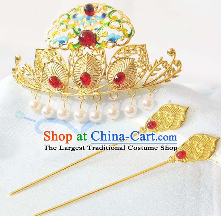 Chinese Ancient Princess Hair Crown Classical Wedding Hairpin Handmade Ming Dynasty Headpieces Traditional Hanfu Hair Accessories