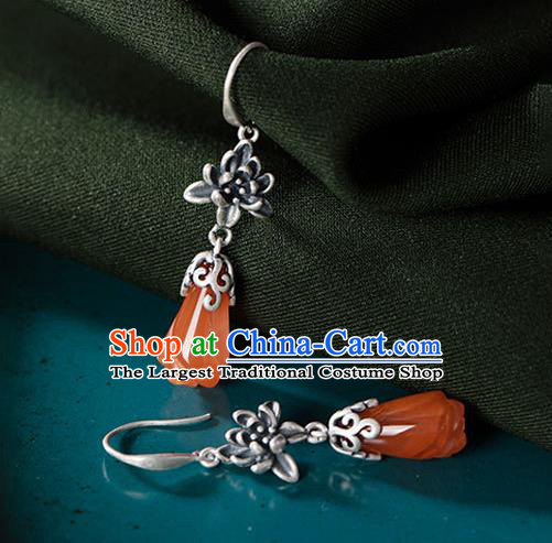 Handmade China Cheongsam Ear Jewelry Wedding Agate Mangnolia Earrings Classical Silver Ear Accessories