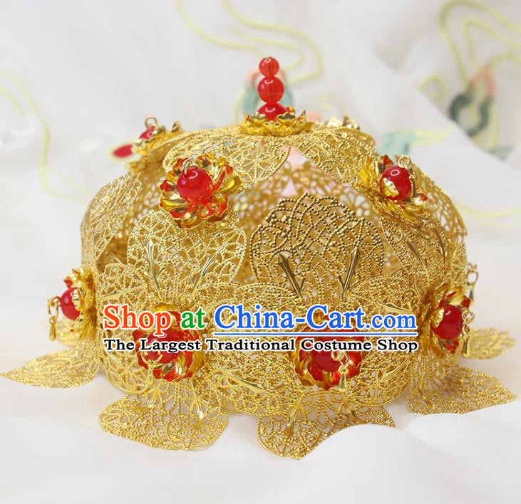 Chinese Handmade Tang Dynasty Headdress Traditional Court Hair Accessories Ancient Princess Hair Crown Classical Wedding Lotus Tiara