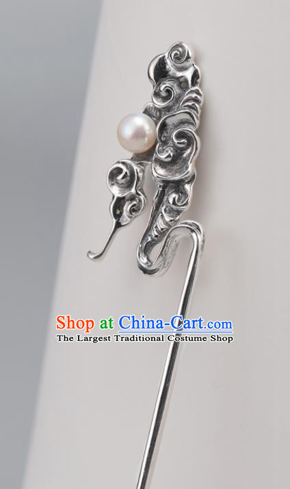 Chinese Handmade Carving Cloud Hairpin Traditional Hair Accessories Classical Silver Hair Stick Cheongsam Headpiece