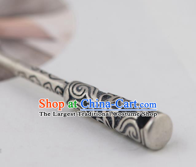 Chinese Handmade Carving Cudgel Hairpin Traditional Hair Accessories Classical Silver Hair Stick Cheongsam Headpiece