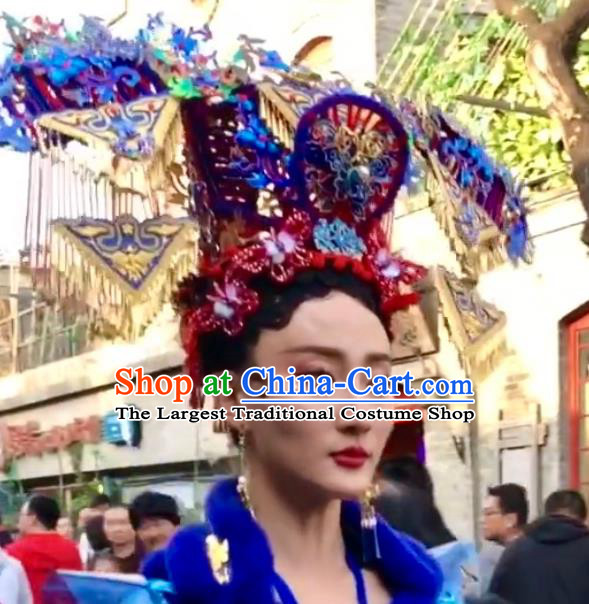 Custom China Catwalks Headdress Court Hair Accessories Stage Show Hair Crown Deluxe Cloisonne Phoenix Coronet