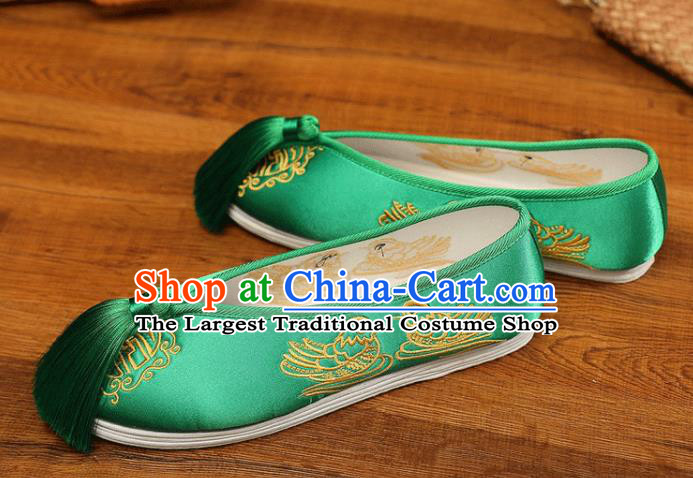 China Embroidered Mandarin Duck Shoes Handmade Bride Shoes XiuHe Green Satin Shoes Hanfu Shoes Classical Wedding Shoes