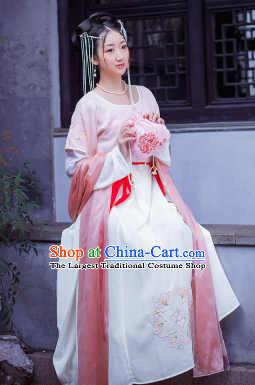 China Ancient Young Lady Hanfu Dress Garments Traditional Tang Dynasty Country Girl Historical Clothing Full Set