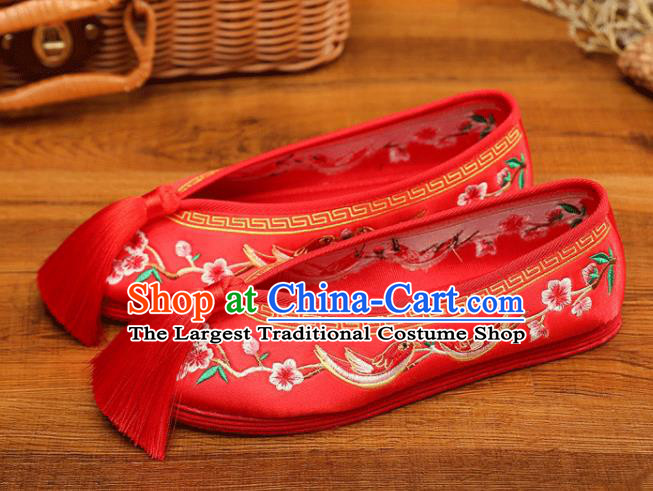 China Xiuhe Shoes Classical Wedding Shoes Handmade Bride Shoes Embroidered Shoes Red Cloth Shoes