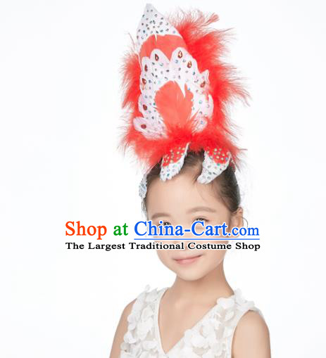 Professional Folk Dance Red Feather Headdress Girl Stage Performance Hair Crown Ballet Dance Hair Accessories