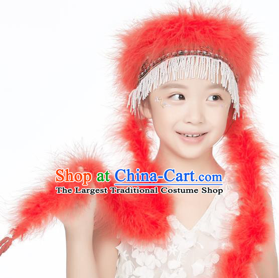 Professional China Hui Nationality Dance Hair Accessories Xinjiang Ethnic Dance Red Feather Headdress Girl Stage Performance Hair Crown