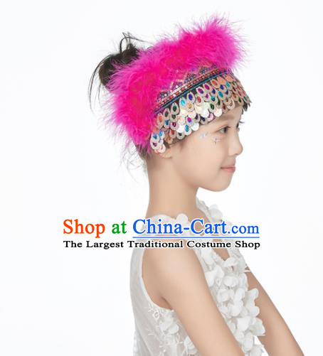 Professional China Yunnan Ethnic Dance Rosy Feather Headdress Girl Stage Performance Hair Crown Dai Nationality Dance Hair Accessories