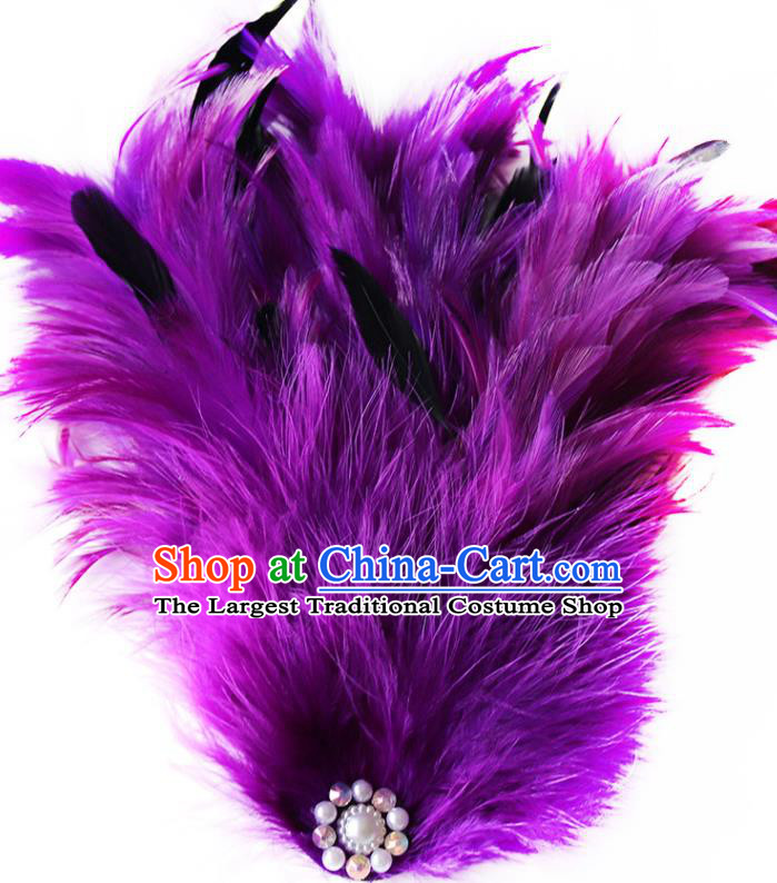 Top Handmade Cosplay Fairy Hair Accessories Catwalks Purple Feather Hair Crown Stage Show Headpiece Dance Headdress