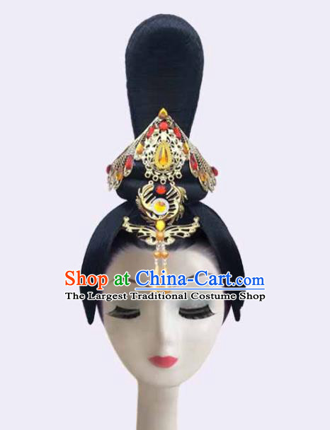 Handmade Chinese Court Dance Stage Performance Wigs Chignon Classical Dance Hair Accessories Hanfu Dance Headpieces