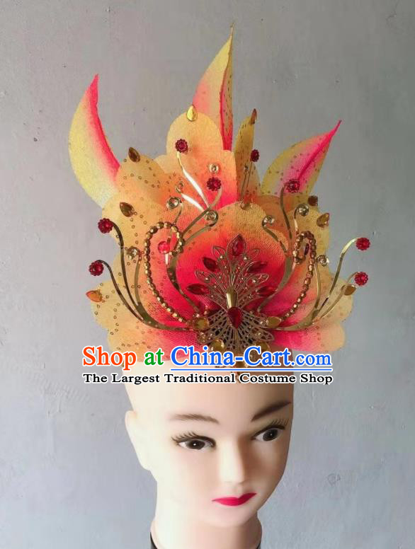 China Folk Dance Headdress Yangko Dance Orange Flower Hair Crown Spring Festival Gala Opening Dance Hair Accessories