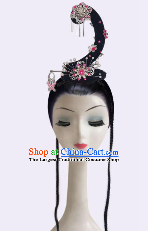 Handmade Chinese Dunhuang Apsaras Dance Hair Accessories Water Sleeve Dance Hairpieces Classical Dance Wigs Chignon