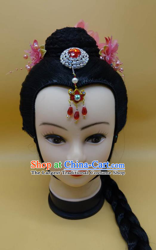 Chinese Beijing Opera Xiaodan Headdress Ancient Servant Lady Hairpieces Peking Opera Country Girl Wigs Headwear