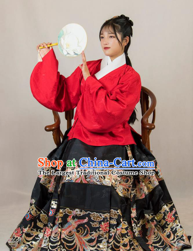 China Ming Dynasty Historical Clothing Traditional Hanfu Costumes Ancient Patrician Lady Dress Garments