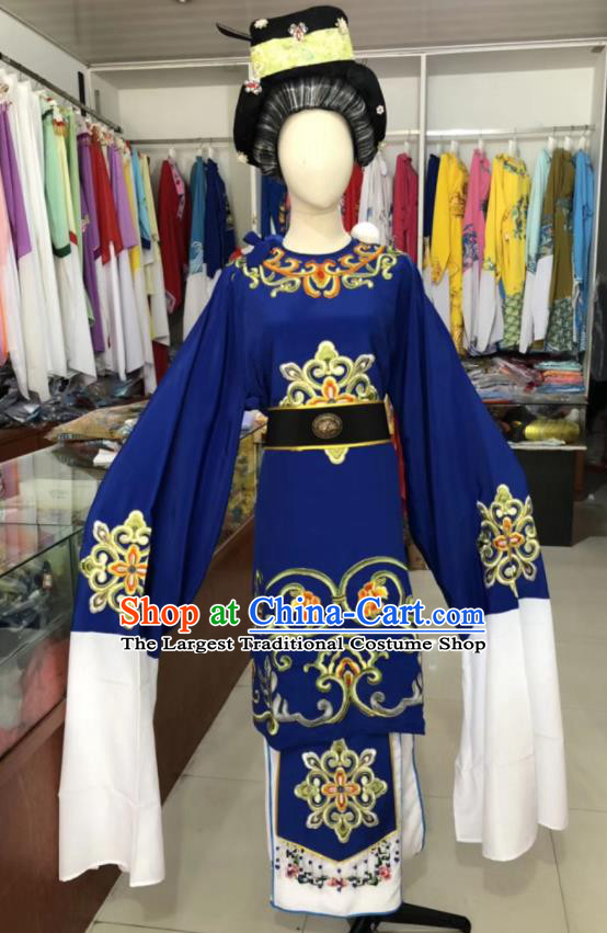 China Peking Opera Laodan Deep Blue Dress Beijing Opera Elderly Woman Costume Shaoxing Opera Dame Uniforms Ancient Old Countess Clothing