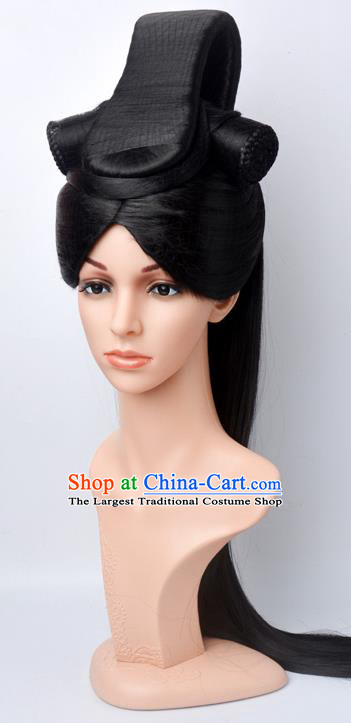 Chinese Traditional Drama Legend of Mi Yue Queen Wigs Chignon Ancient Court Woman Headdress Qin Dynasty Empress Hairpieces