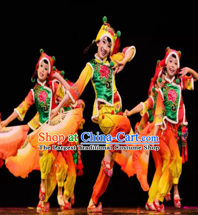 Chinese Children Yangko Dance Uniforms Folk Dance Costumes Fan Dance Dress Yangge Dance Clothing