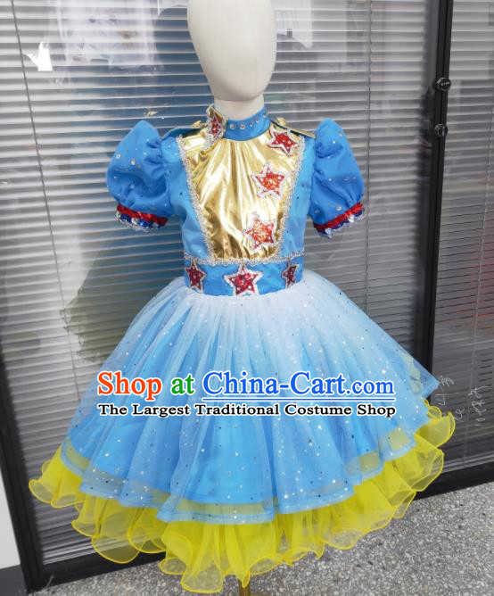 Professional Children Modern Dance Fashion Girl Dance Blue Dress Chorus Group Performance Clothing Opening Dance Garment