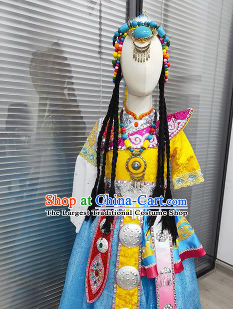 Chinese Zang Minority Dance Dress Uniforms Tibetan Nationality Girl Performance Clothing Ethnic Children Folk Dance Garments