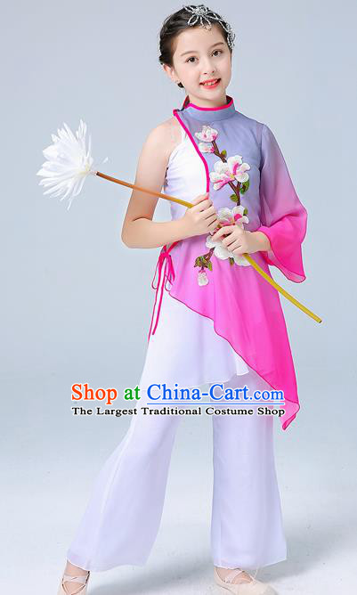 China Girl Stage Performance Dancewear Umbrella Dance Clothing Jasmine Flower Dance Outfits Children Classical Dance Costumes