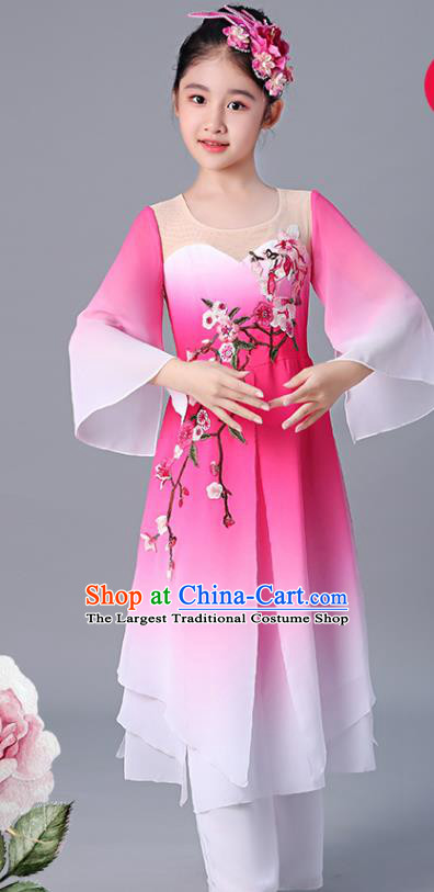 China Jasmine Flower Dance Rosy Outfits Children Classical Dance Costumes Girl Stage Performance Dancewear Umbrella Dance Clothing