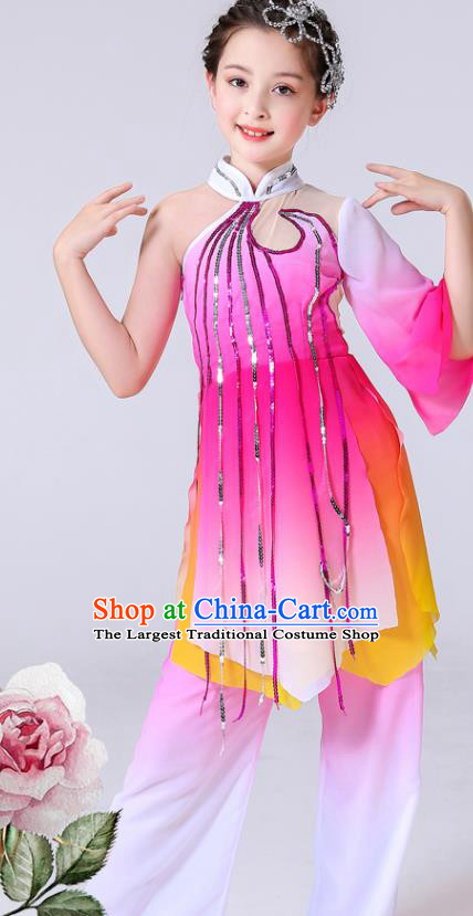 China Umbrella Dance Clothing Lotus Dance Rosy Outfits Children Classical Dance Costumes Girl Stage Performance Dancewear