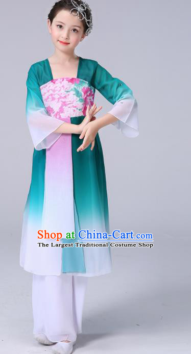 China Umbrella Dance Clothing Palace Fan Dance Green Outfits Children Classical Dance Costumes Girl Stage Performance Dancewear