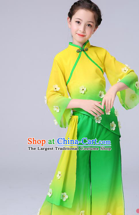 Chinese Yangge Performance Clothing Children Yangko Dance Yellow Uniforms Folk Dance Costumes Girl Jasmine Flower Dance Dress