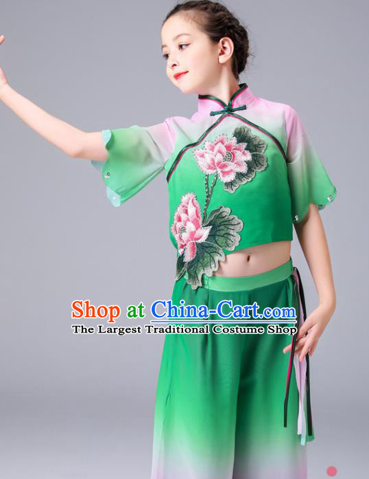 China Lotus Dance Green Outfits Children Classical Dance Costumes Girl Stage Performance Dancewear Umbrella Dance Clothing