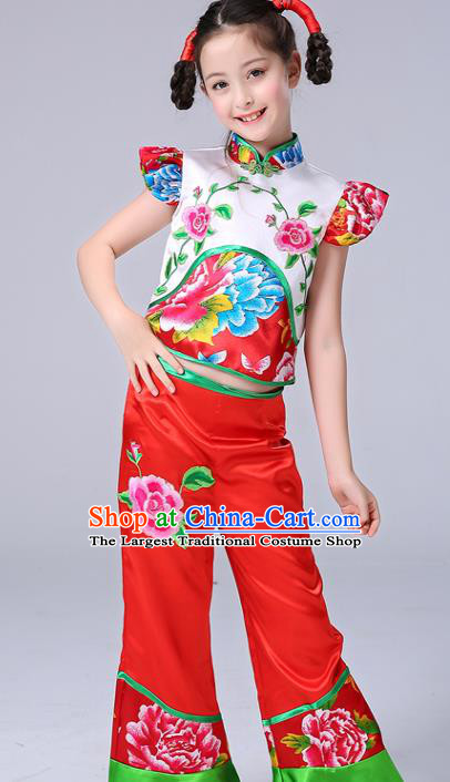 Chinese Folk Dance Costumes Girl Drum Dance Red Dress New Year Performance Clothing Children Yangko Dance Uniforms