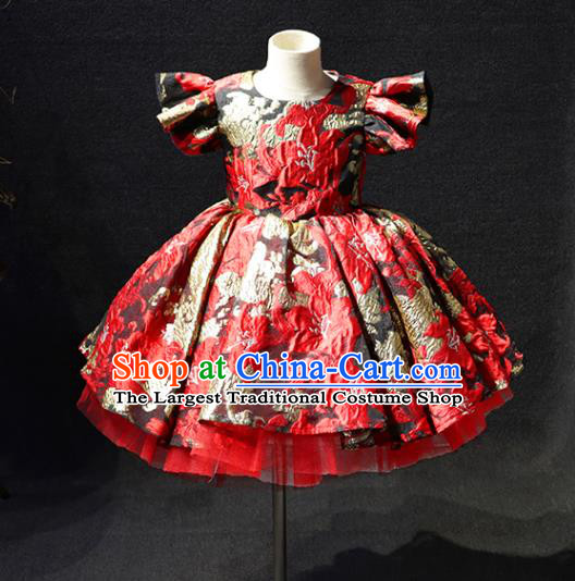 Top Christmas Evening Wear Children Stage Show Clothing Girl Compere Formal Garment Catwalks Red Bubble Dress