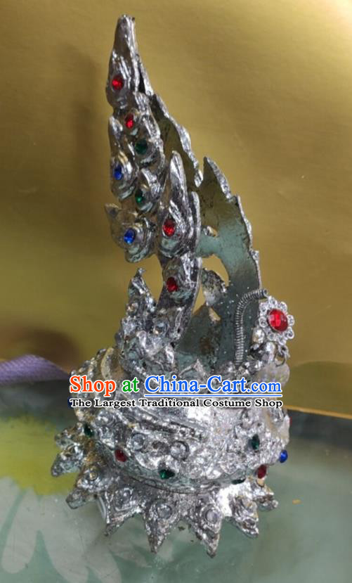 Thailand Stage Performance Hair Accessories Queen Argent Royal Crown Asian Folk Dance Peacock Tiara Headpiece