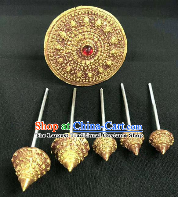 Handmade Chinese Dai Nationality Traditional Headpieces Yunnan Minority Folk Dance Hairpins Ethnic Wedding Hair Accessories