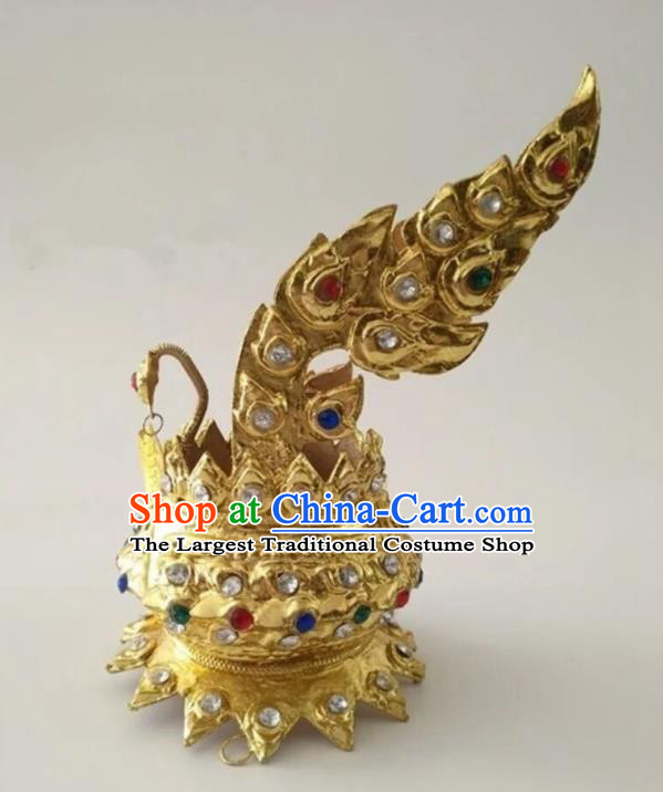 Handmade Chinese Ethnic Queen Hair Accessories Dai Nationality Wedding Headdress Yunnan Minority Folk Dance Golden Peacock Hair Crown