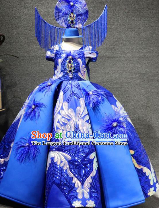 Top Children Performance Clothing Girl Stage Show Formal Garment Catwalks Royalblue Long Dress Christmas Evening Wear