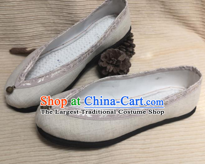 Handmade China Ethnic Folk Dance Shoes National Woman Shoes Yunnan Gray Flax Shoes