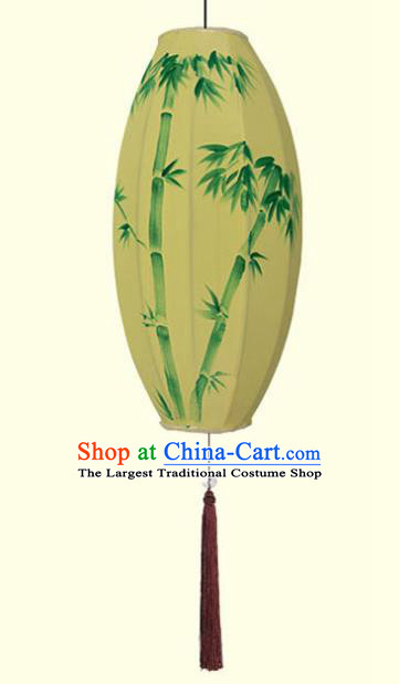 China Traditional Festival Hanging Lanterns Hand Painting Bamboo Lantern Classical Yellow Cloth Lamp